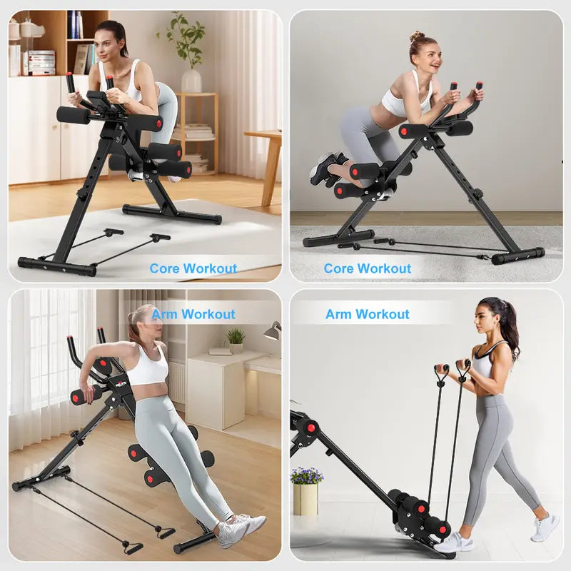 Relife Sports Adjustable Ab Trainer Machine with LCD Monitor, Resistance Bands & Knee Protection
