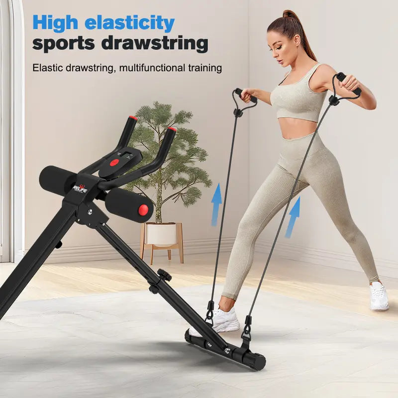 Relife Sports Adjustable Ab Trainer Machine with LCD Monitor, Resistance Bands & Knee Protection