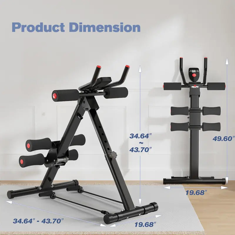 Relife Sports Adjustable Ab Trainer Machine with LCD Monitor, Resistance Bands & Knee Protection