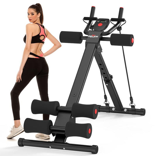 Relife Sports Adjustable Ab Trainer Machine with LCD Monitor, Resistance Bands & Knee Protection