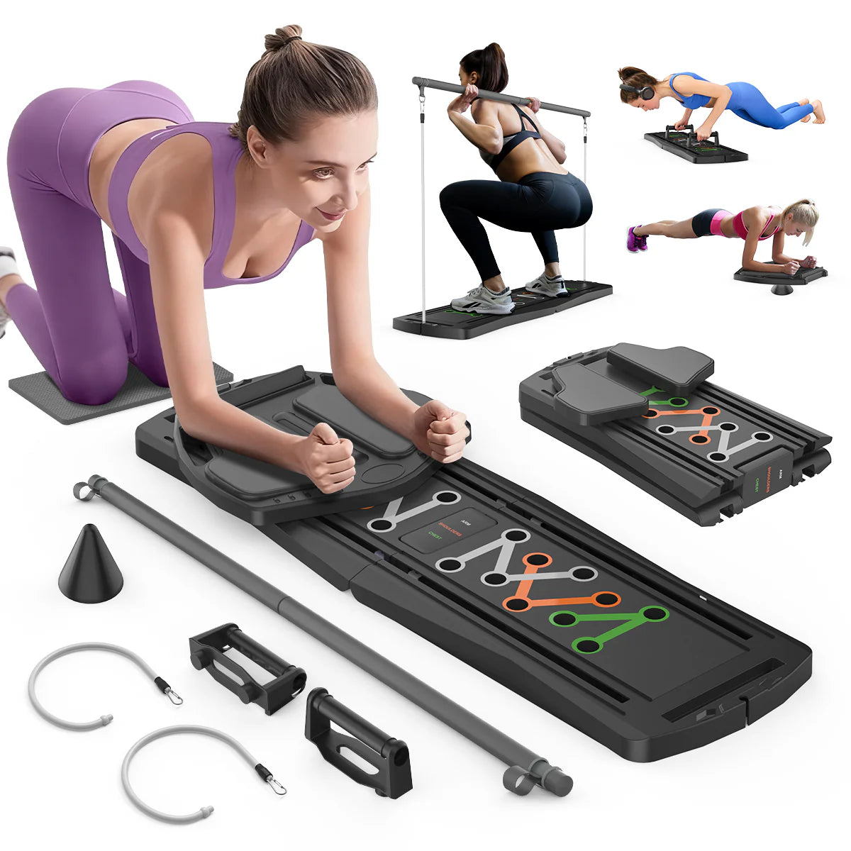 7-in-1 Pilates Reformer Board, Ab & Core Workout Machine, Foldable Home Pilates Reformer Full Body Training, 330LBS Capacity