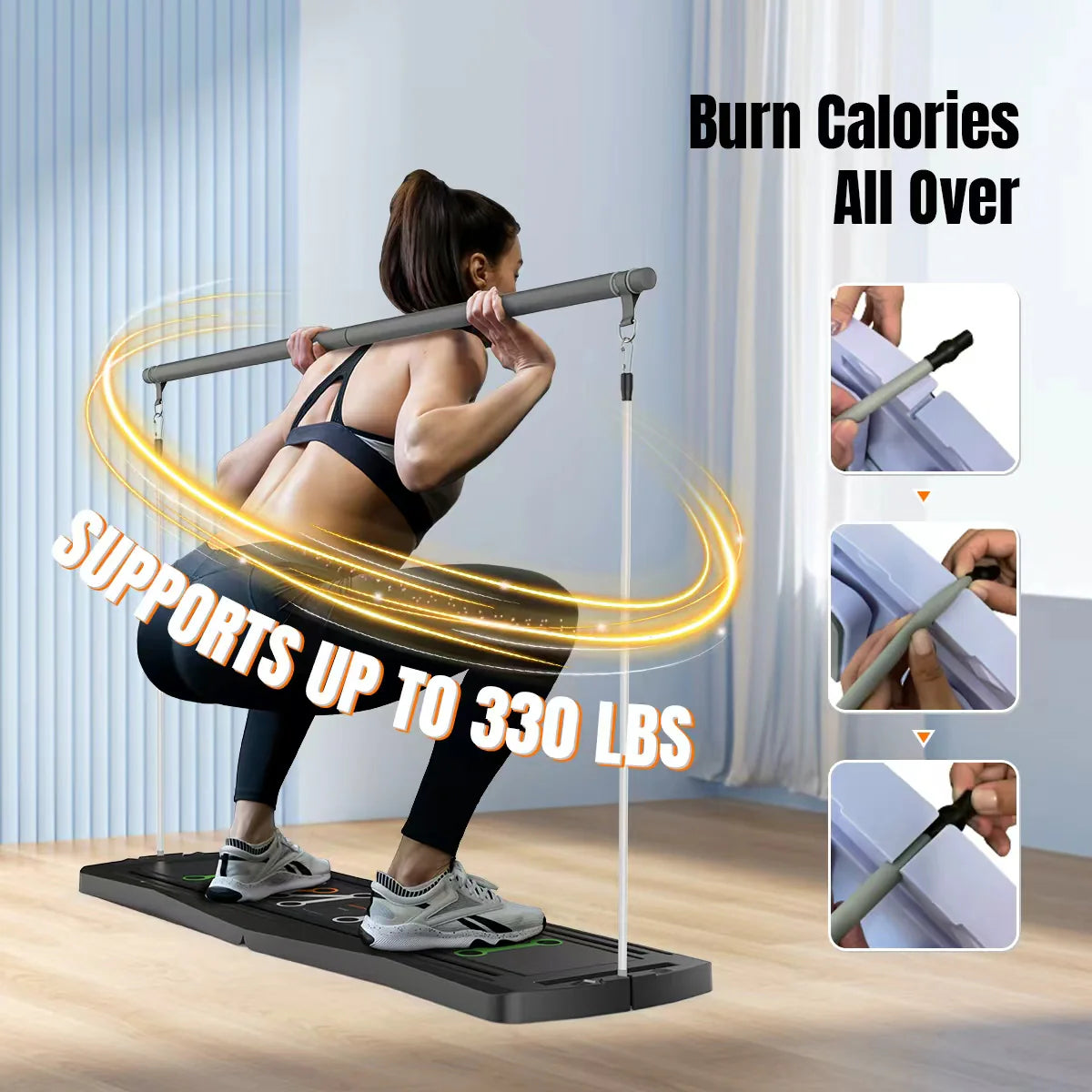 7-in-1 Pilates Reformer Board, Ab & Core Workout Machine, Foldable Home Pilates Reformer Full Body Training, 330LBS Capacity