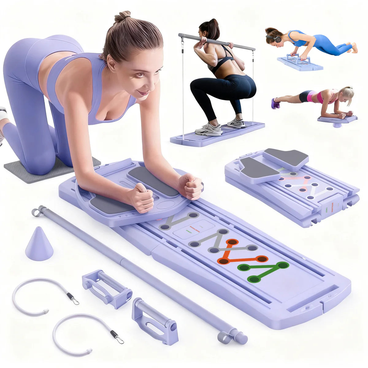 7-in-1 Pilates Reformer Board, Ab & Core Workout Machine, Foldable Home Pilates Reformer Full Body Training, 330LBS Capacity