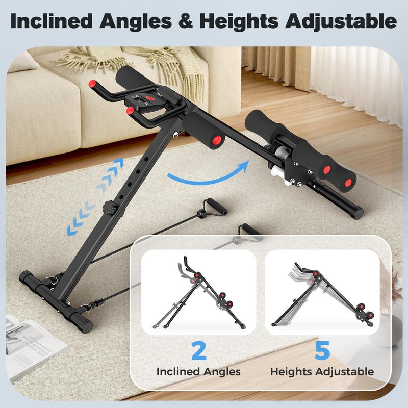 Relife Sports Adjustable Ab Trainer Machine with LCD Monitor, Resistance Bands & Knee Protection