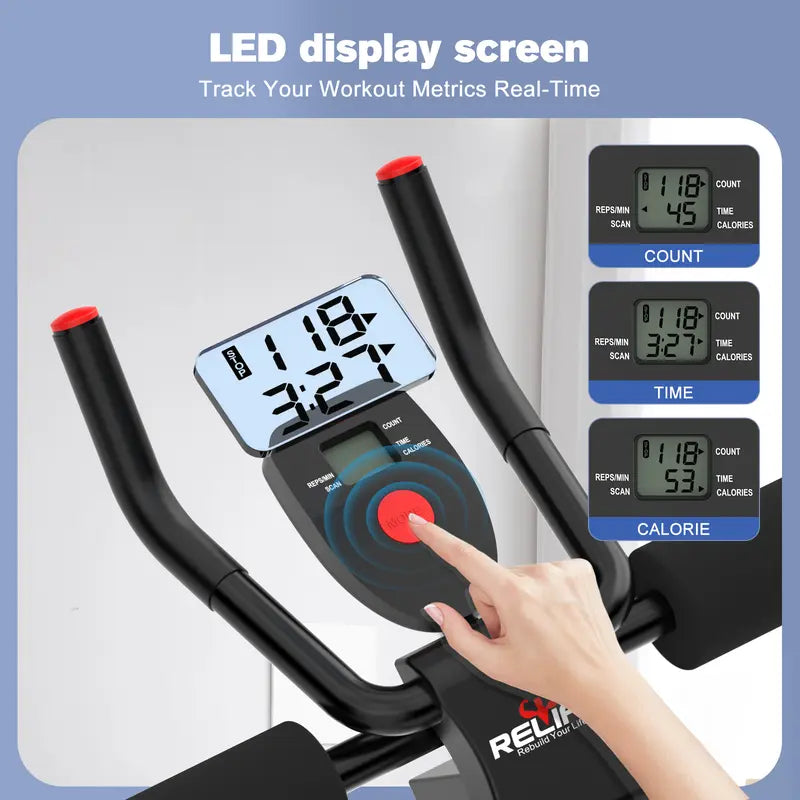 Relife Sports Adjustable Ab Trainer Machine with LCD Monitor, Resistance Bands & Knee Protection