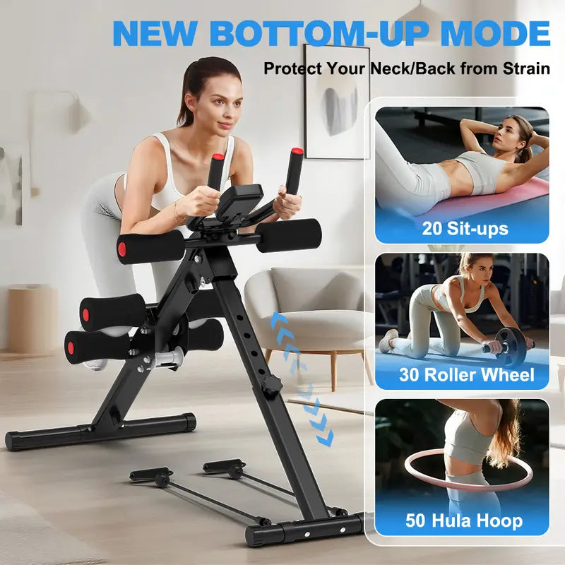 Relife Sports Adjustable Ab Trainer Machine with LCD Monitor, Resistance Bands & Knee Protection
